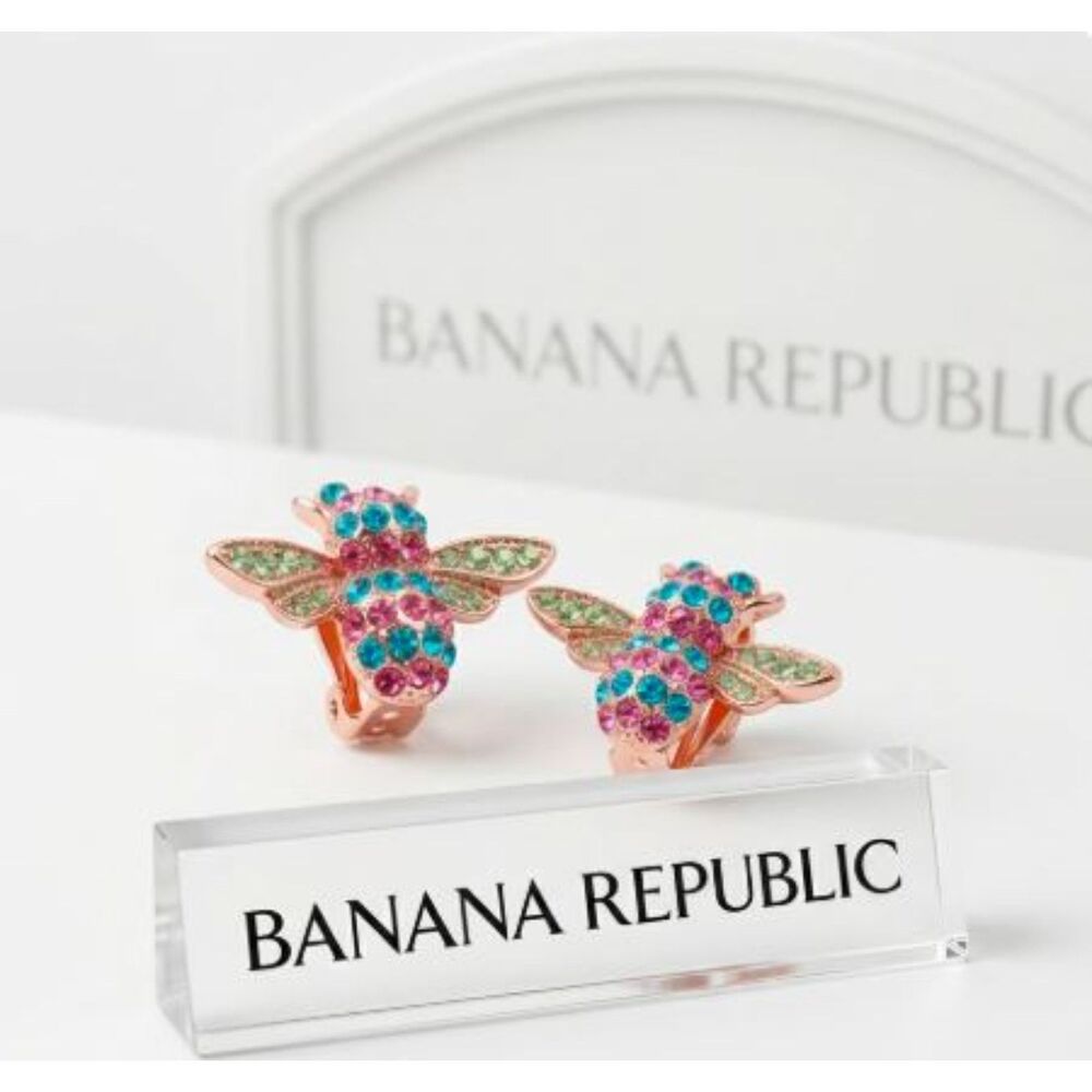 Banana Republic Women's Gemstone Crystal Rainbow Bee Bug Earrings NWT 68